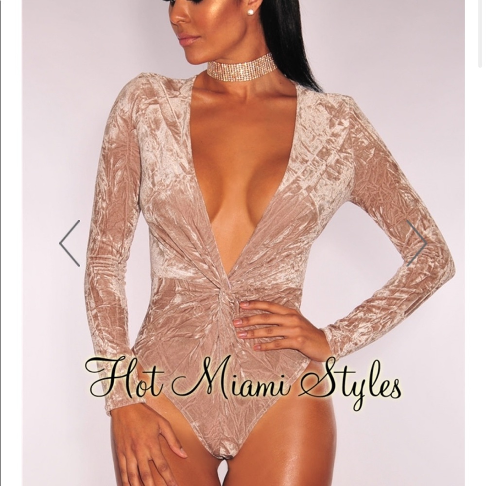 Champagne Crushed Velvet Long Sleeve Bodysuit